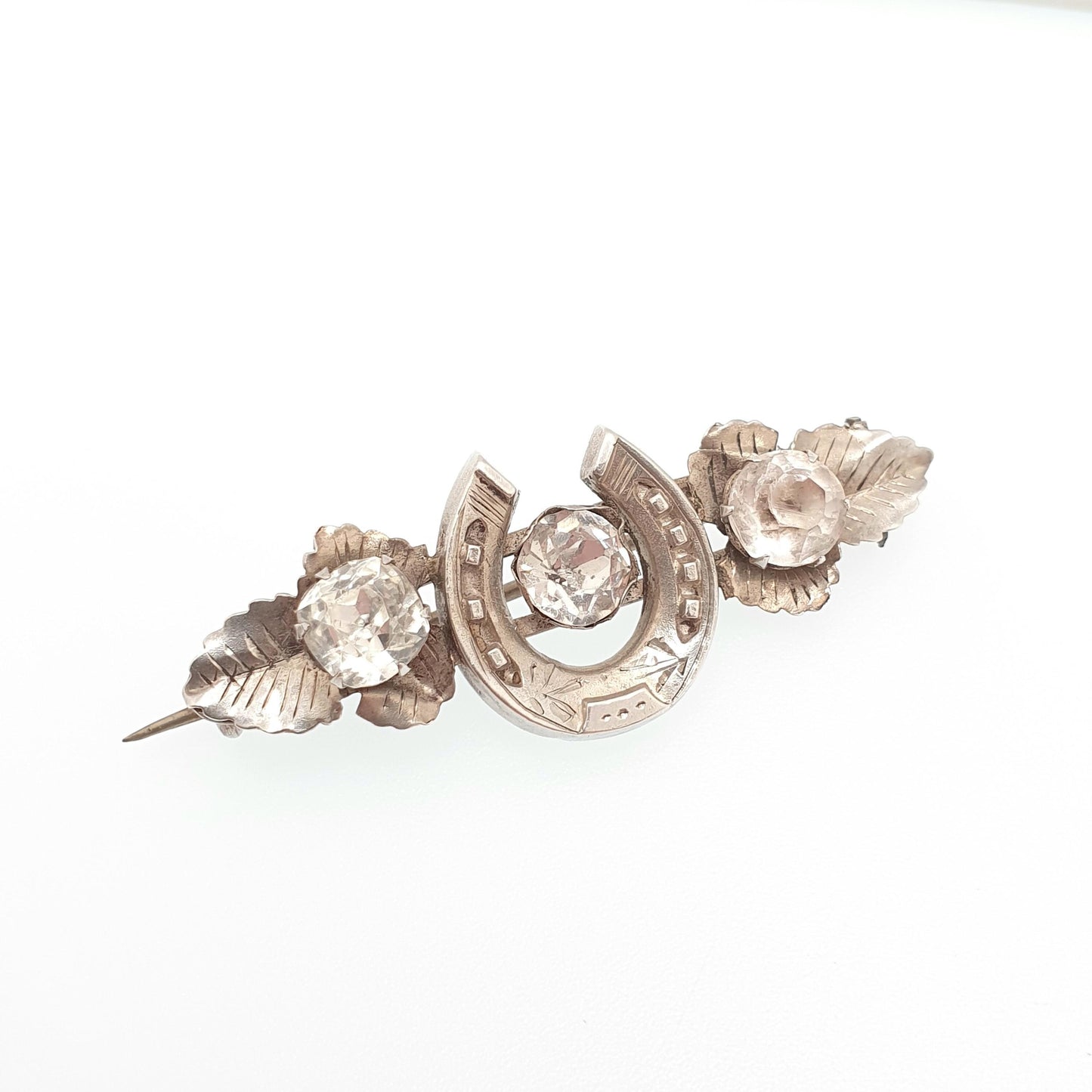 Antique Sterling Silver Horseshoe Diamond Paste Brooch 1896 Hallmark Sweetheart Lucky Good Luck Horse Riding Charm Vintage Jewelry Jewellery