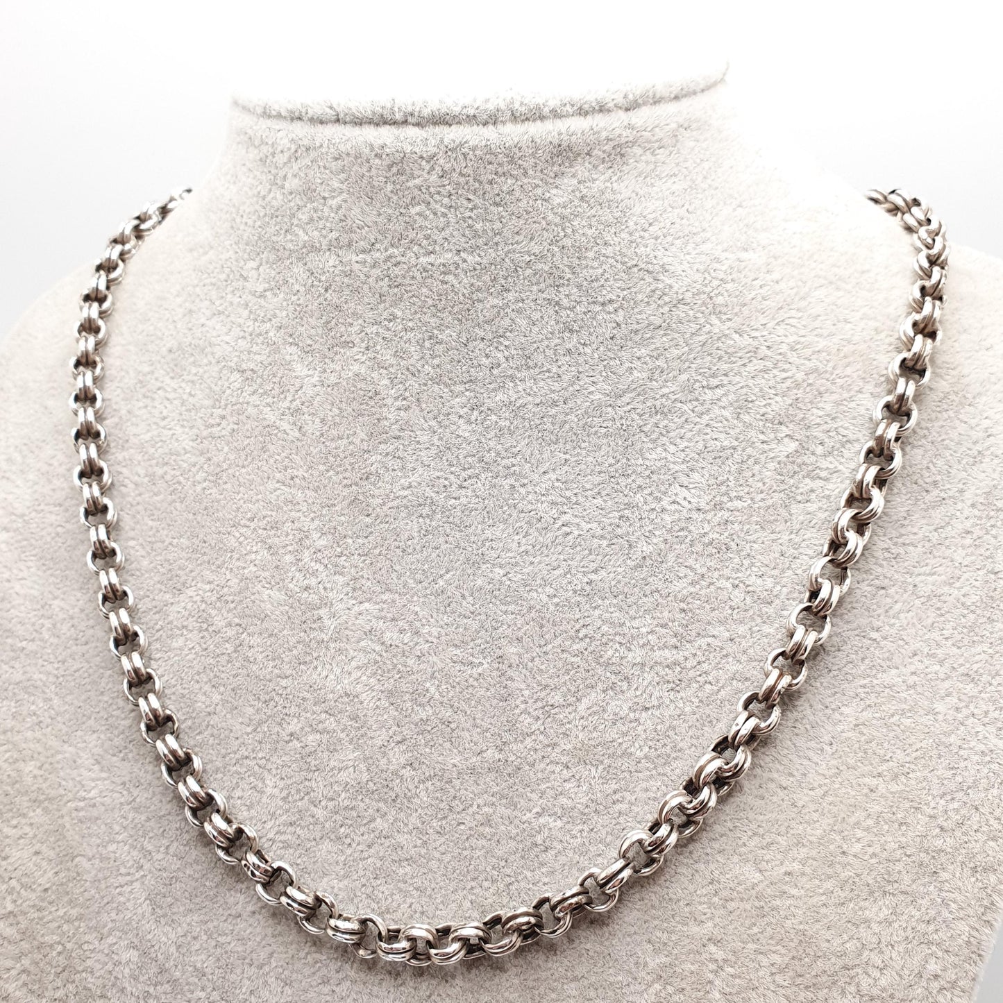 Antique Victorian Solid Silver Belcher Chain Necklace 50cm 19.6" 18.44g Chunky Thick Rolo Links Large 1800s Vintage Mens Womens Jewelry