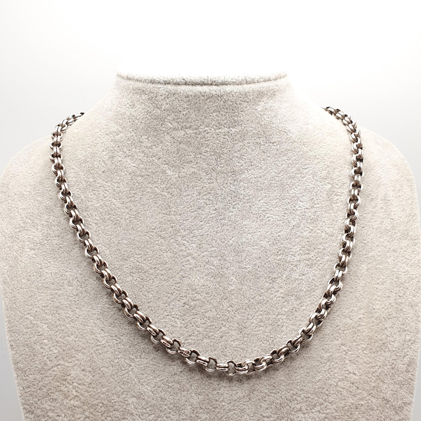 Antique Victorian Solid Silver Belcher Chain Necklace 50cm 19.6" 18.44g Chunky Thick Rolo Links Large 1800s Vintage Mens Womens Jewelry
