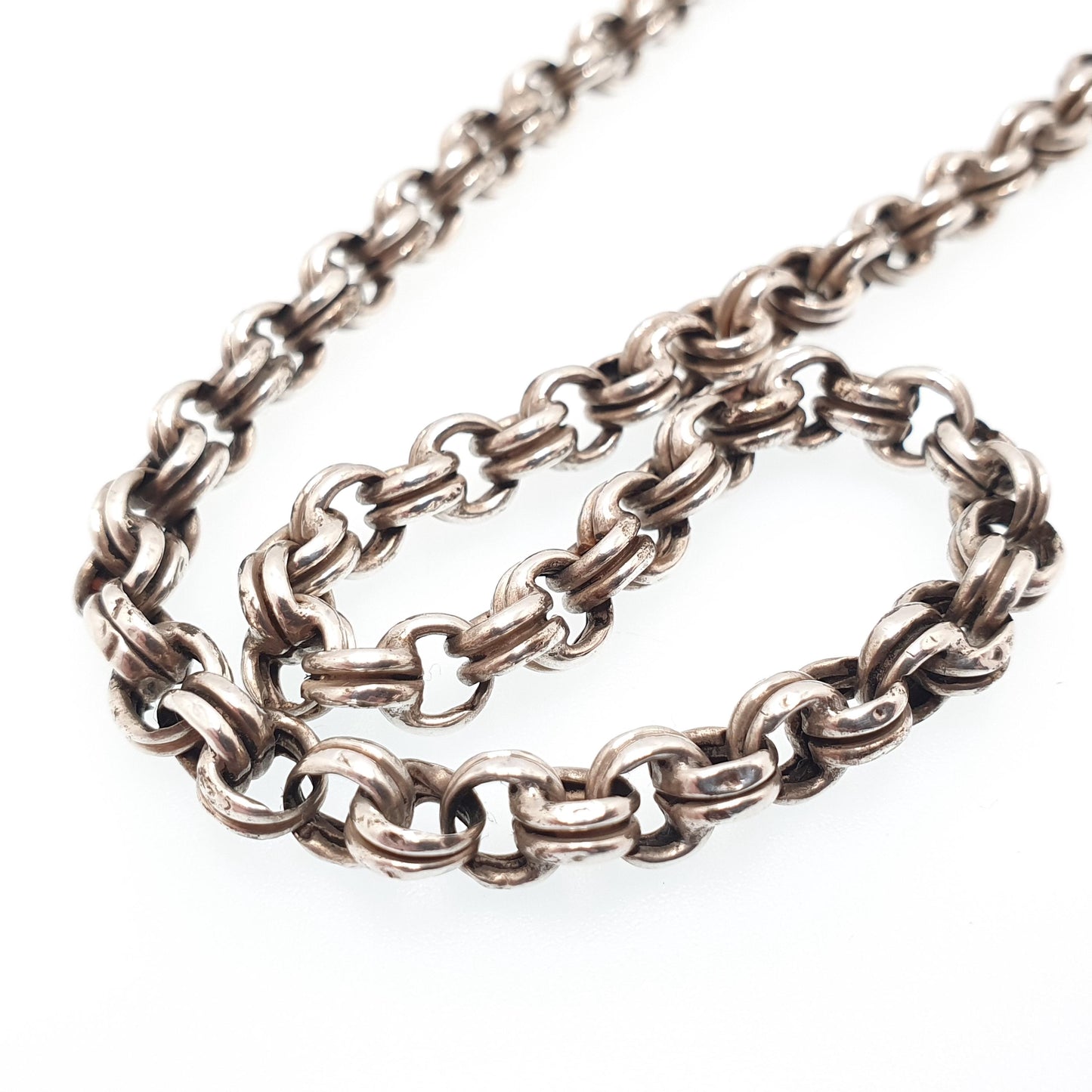 Antique Victorian Solid Silver Belcher Chain Necklace 50cm 19.6" 18.44g Chunky Thick Rolo Links Large 1800s Vintage Mens Womens Jewelry