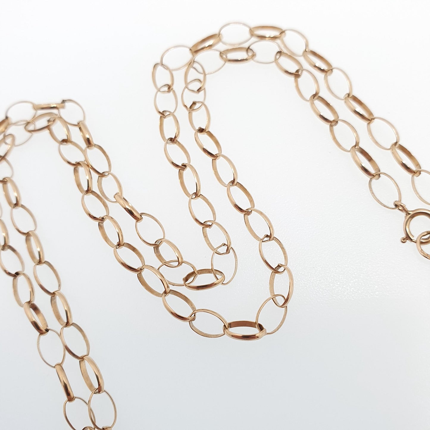 Vintage 9k 9ct Gold Belcher Link Chain Necklace Oval Cable Large Links Long 45cm 17.7" 3.14g Solid 375 Yellow Retro Womens Mens Hallmarked