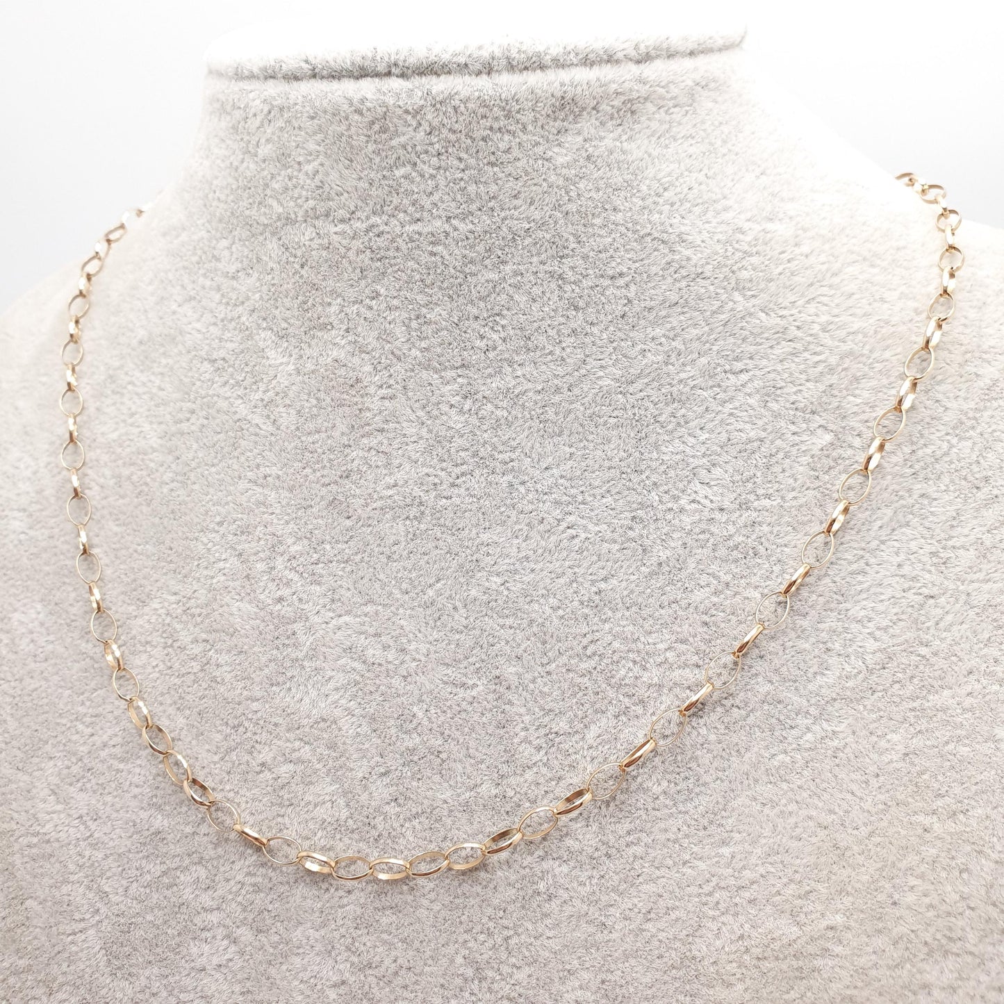 Vintage 9k 9ct Gold Belcher Link Chain Necklace Oval Cable Large Links Long 45cm 17.7" 3.14g Solid 375 Yellow Retro Womens Mens Hallmarked