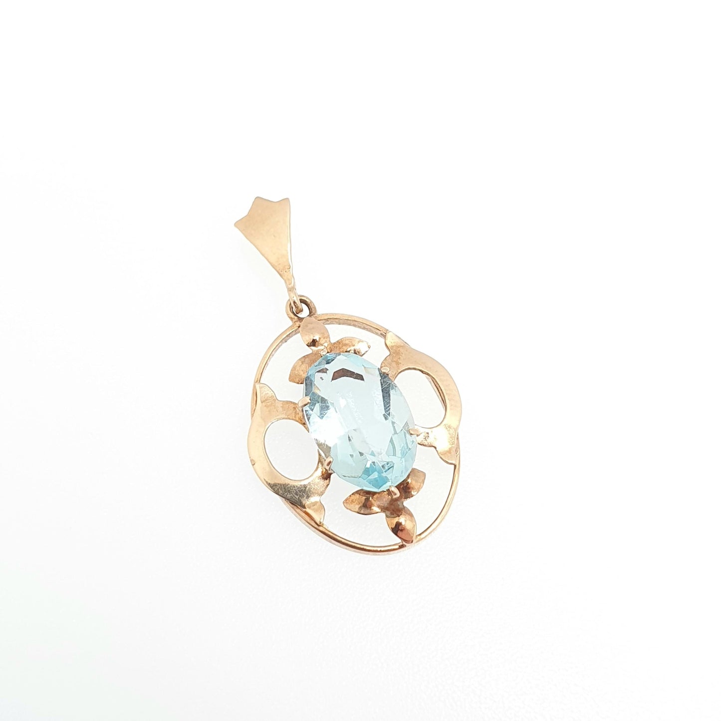 Vintage 9k 9ct Gold Aquamarine Paste Necklace Pendant Oval Cut Solid 375 Gemstone Cute Sky Blue Retro Womens Ladies Jewelry Jewellery
