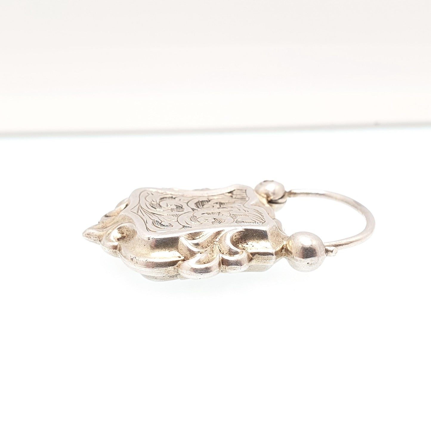 Antique Solid Silver Victorian Padlock Clasp Large Lock Big Bracelet Necklace Engraved Shield 1800s Vintage Jewellery Jewelry Gift Rare