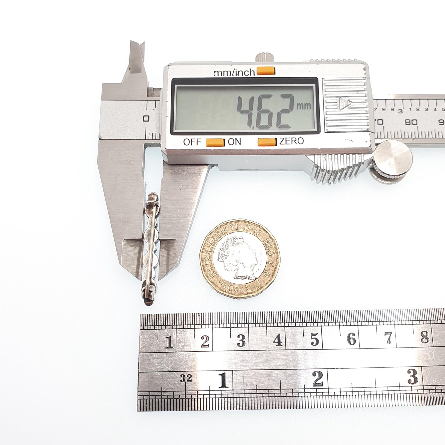 Antique Solid Silver Sapphire & Diamond Paste Brooch Victorian Round Cut Art Nouveau Bar Pin 1900s Sparkly Vintage Womens Jewelry Jewellery