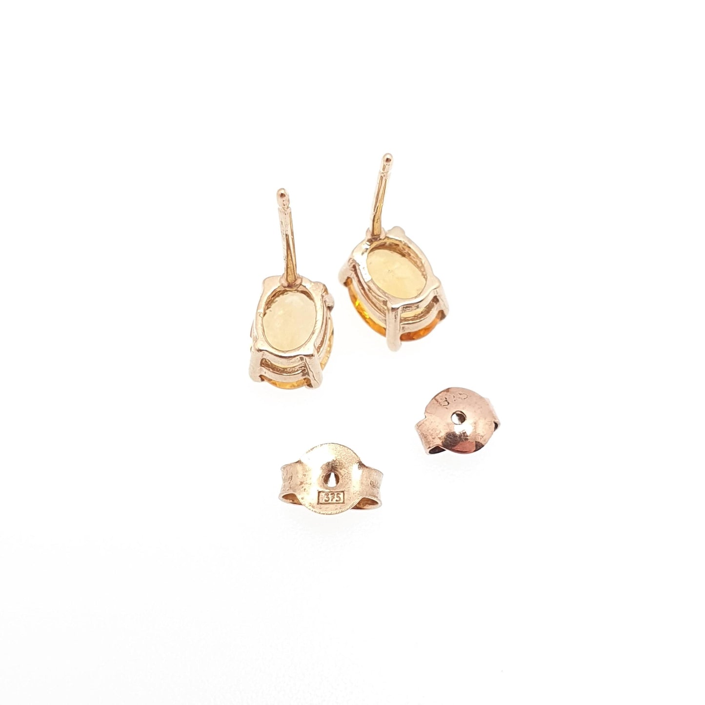 Vintage 9ct Gold Citrine Earrings Oval Cut Stud Solid 9k 375 Large Orange Quartz Yellow Womens Ladies Retro Estate Jewellery Jewelry