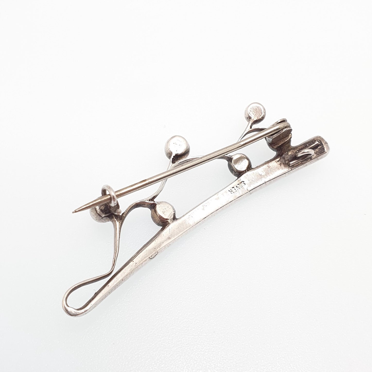 Antique Victorian Solid Silver Ruby Diamond Paste Brooch Hair Pin Style Genuine Real 1800s Sparkly Vintage Womens Jewelry Jewellery