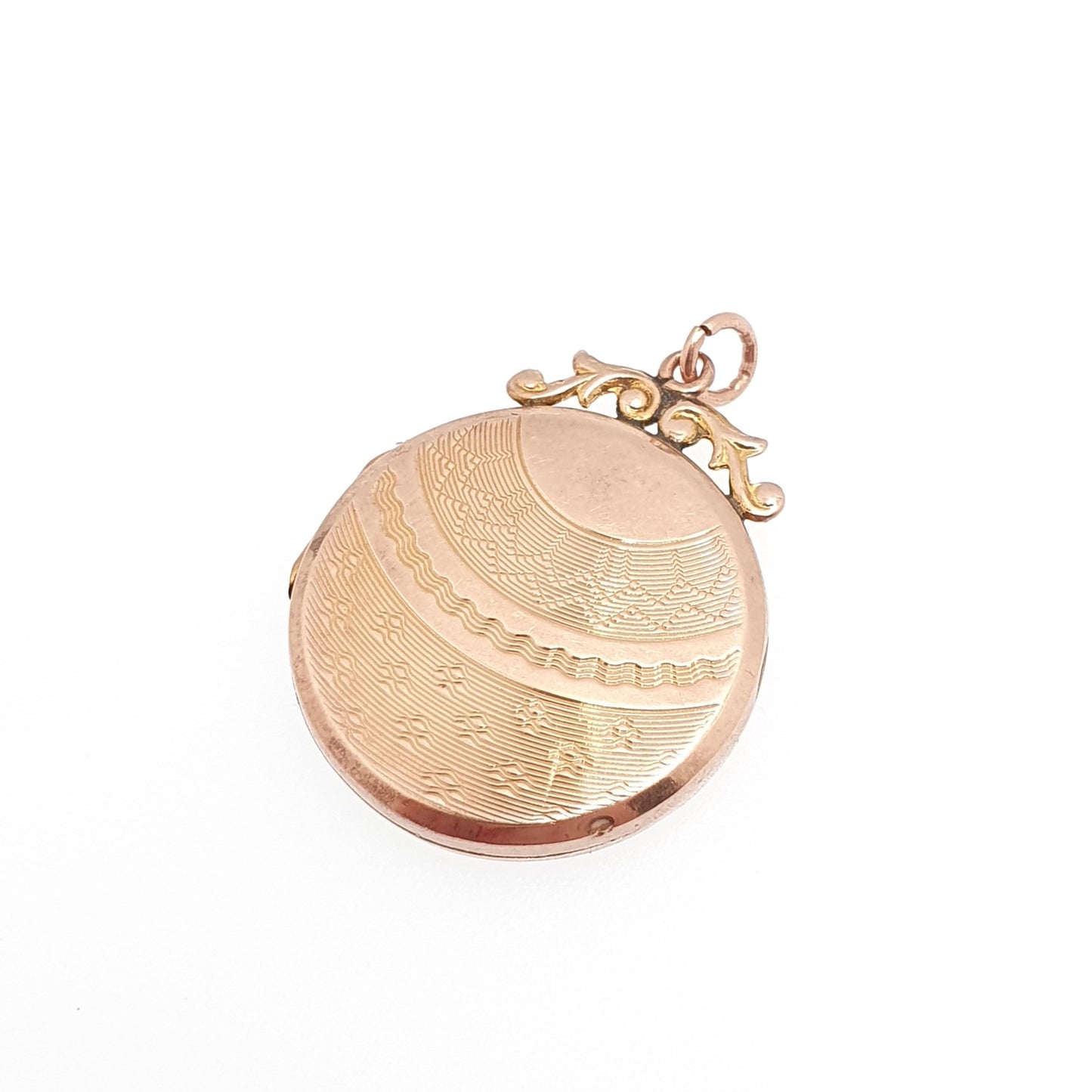 Antique 9ct Rose Gold Locket Solid 9k 375 Shield Engine Turned Round Big Pendant Love Gift Back & Front Necklace Jewelry Womens Jewellery