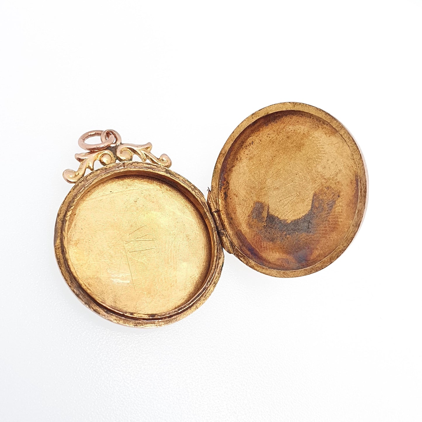 Antique 9ct Rose Gold Locket Solid 9k 375 Shield Engine Turned Round Big Pendant Love Gift Back & Front Necklace Jewelry Womens Jewellery