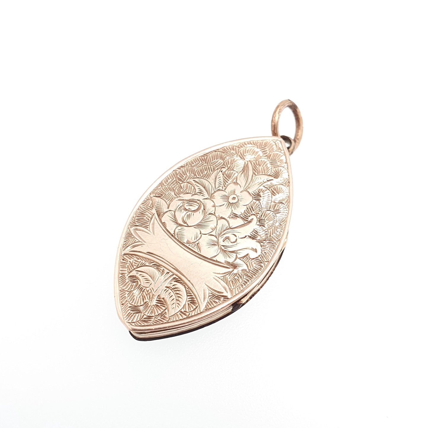Antique Victorian 9ct 9k Gold Locket Pendant Greek Key Engraved Necklace Ellipse Eye Shape Solid 375 Back & Front Vintage Jewelry Jewellery