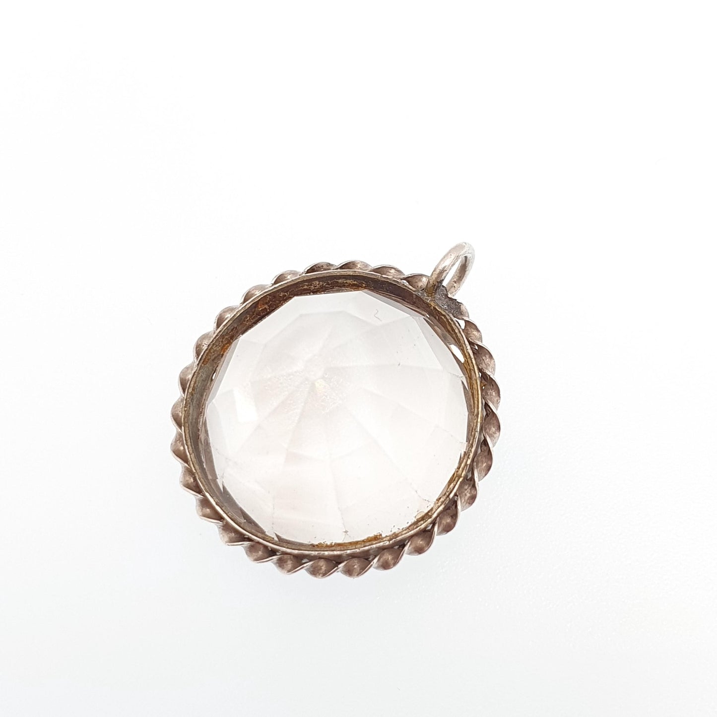 Antique Art Deco Rock Crystal Solid Silver Pendant White Quartz Necklace Genuine Real Large Faceted Gemstone Clear Jewelry Jewellery