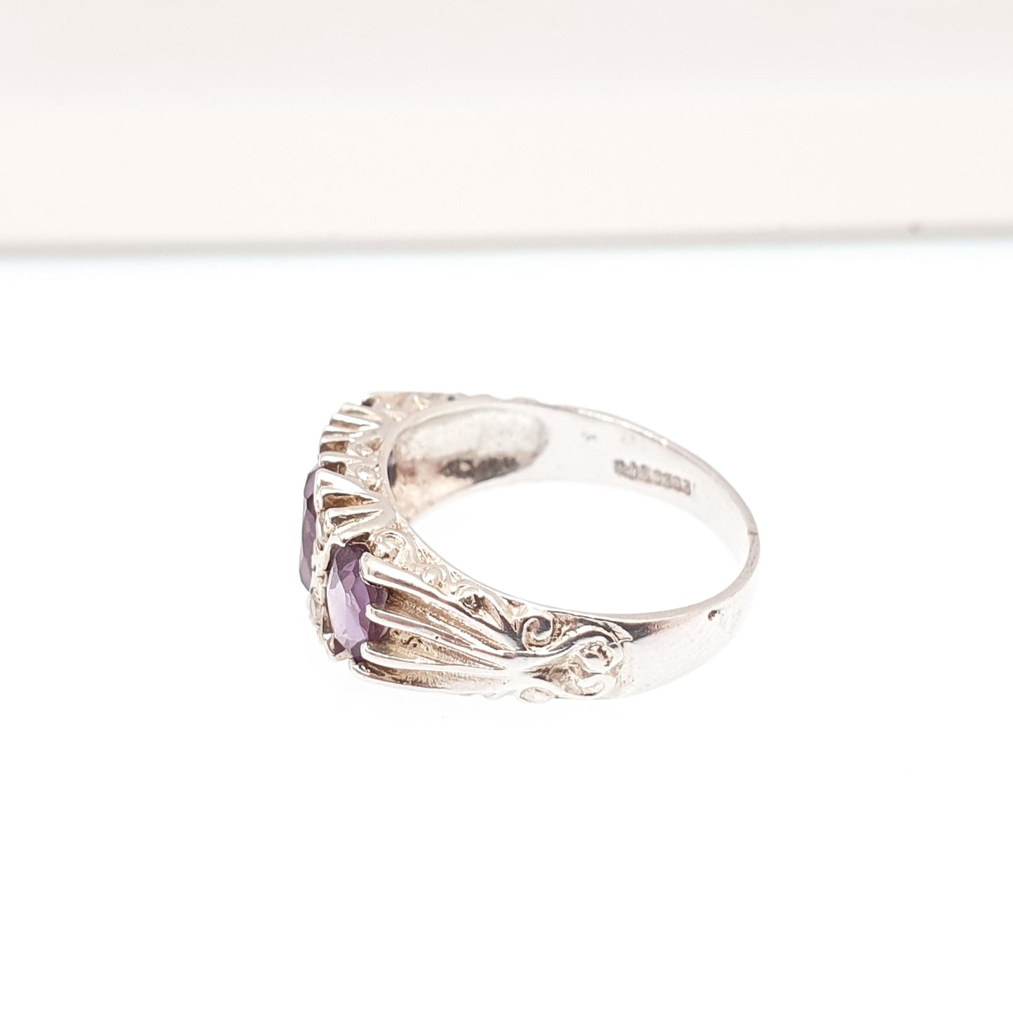 RESERVED/SOLD DON Vintage Sterling Silver Amethyst Ring Gypsy Large Gemstones White Quartz 1978 Hallmark Chunky Solid 925 Sparkly Retro Womens Jewelry