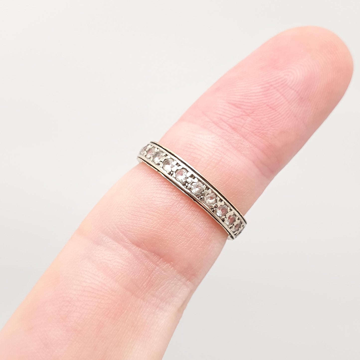 Old Vintage Solid 9ct Gold Full Eternity Ring White Spinel 9k 375 Band Sparkly Diamond Style Stacker Stacking Fine Womens Jewelry Jewellery