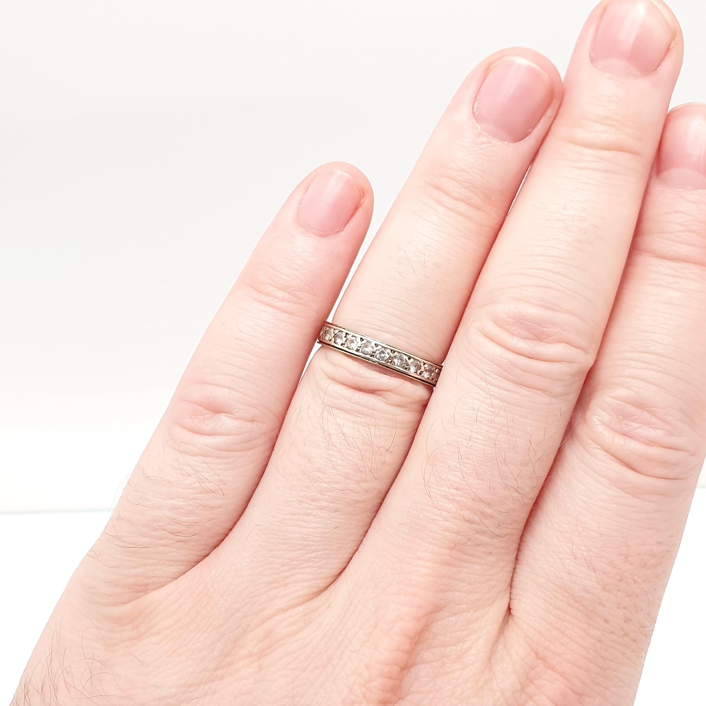 Old Vintage Solid 9ct Gold Full Eternity Ring White Spinel 9k 375 Band Sparkly Diamond Style Stacker Stacking Fine Womens Jewelry Jewellery