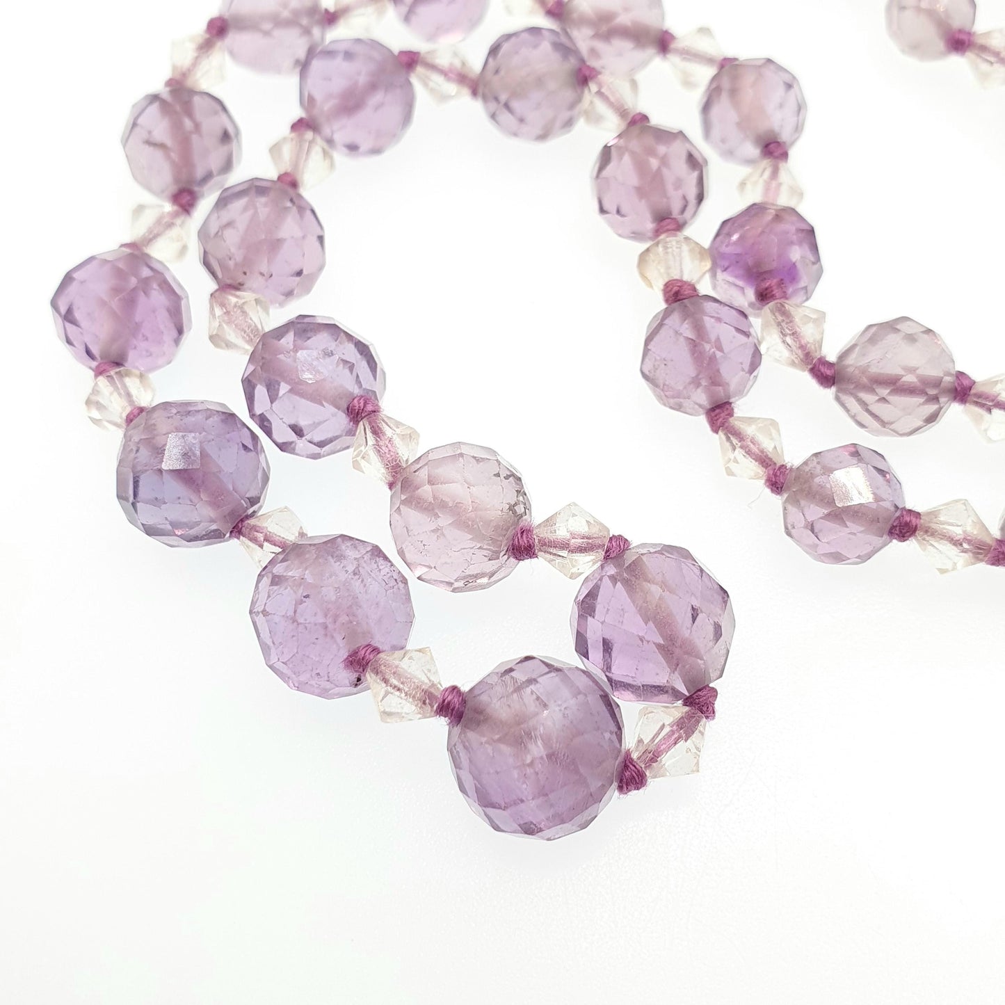 Antique 9ct Gold Natural Amethyst Bead Necklace Faceted Art Deco Faceted Long 50cm Solid 9k 375 Clasp Quartz Vintage Beads Jewelry Jewellery