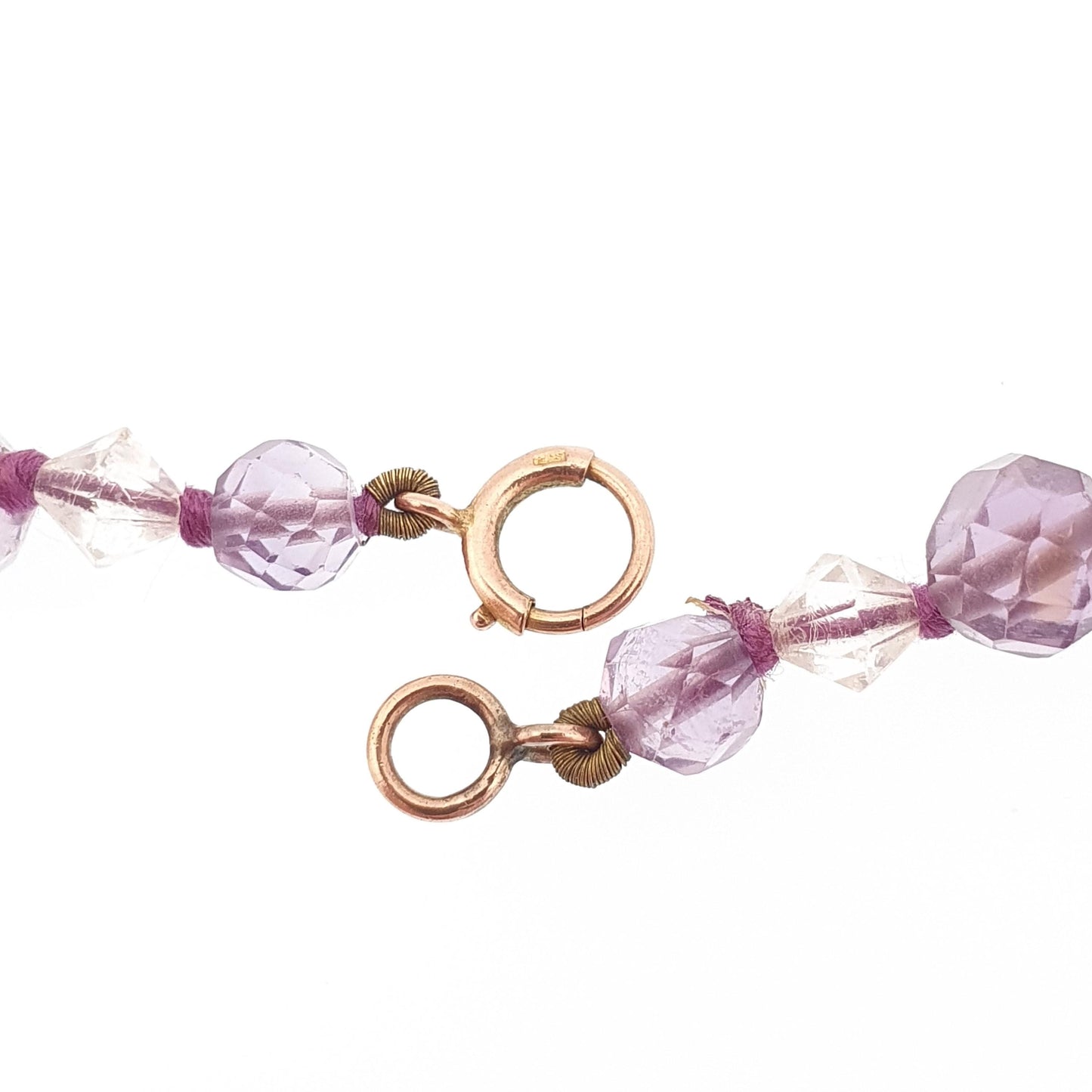 Antique 9ct Gold Natural Amethyst Bead Necklace Faceted Art Deco Faceted Long 50cm Solid 9k 375 Clasp Quartz Vintage Beads Jewelry Jewellery