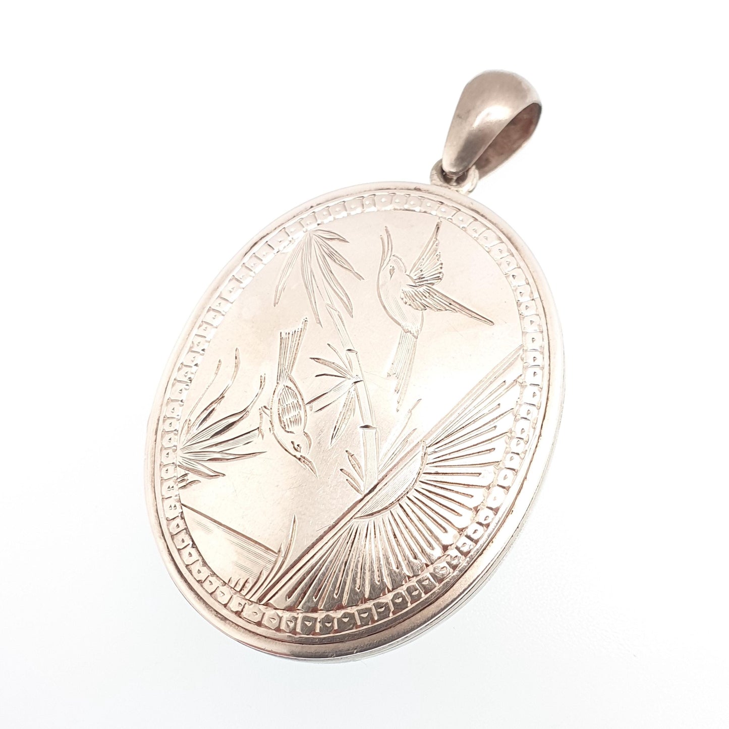 Antique Victorian Bird Locket Engraved Silver Tone Large Big Necklace Pendant Genuine 1800s Picture Photo Vintage Jewellery Jewelry