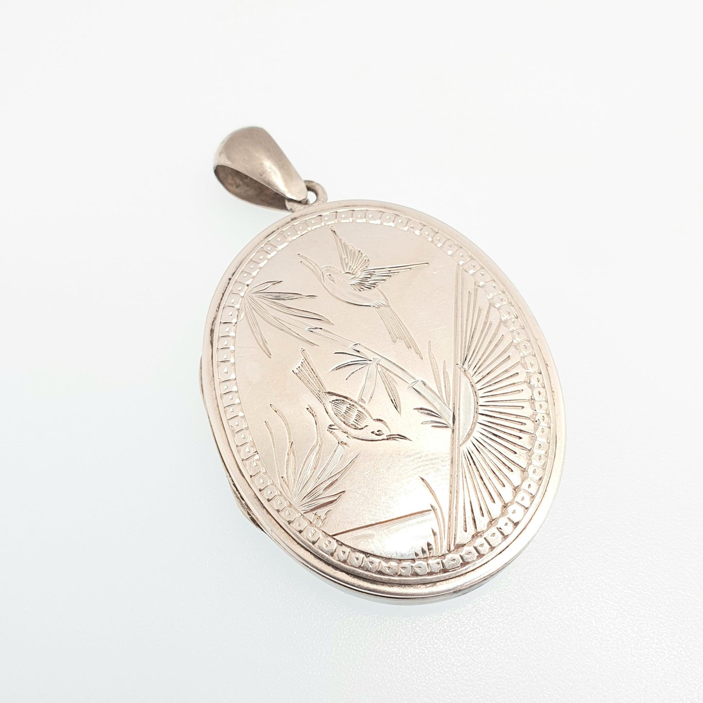 Antique Victorian Bird Locket Engraved Silver Tone Large Big Necklace Pendant Genuine 1800s Picture Photo Vintage Jewellery Jewelry