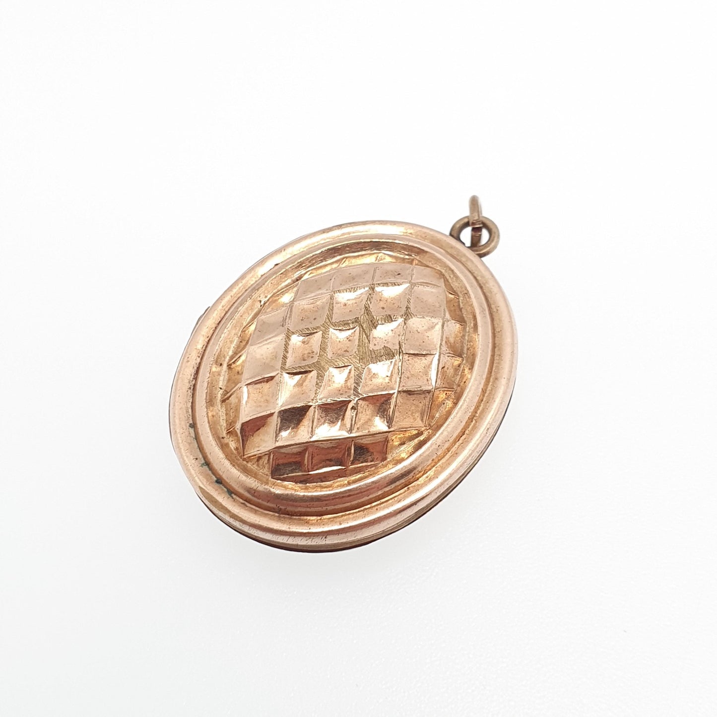 Antique Victorian Rolled Gold Locket Chequered Acorn Pattern Rose Gold Filled Necklace Pendant Oval 1800s Vintage Jewellery Jewelry