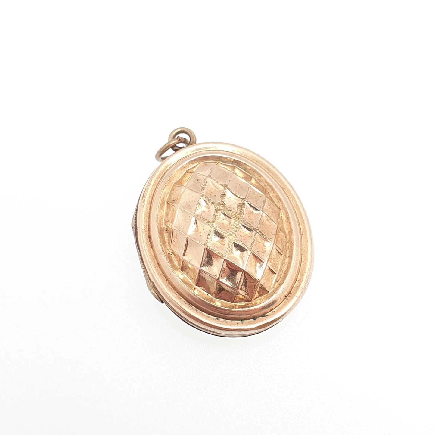 Antique Victorian Rolled Gold Locket Chequered Acorn Pattern Rose Gold Filled Necklace Pendant Oval 1800s Vintage Jewellery Jewelry