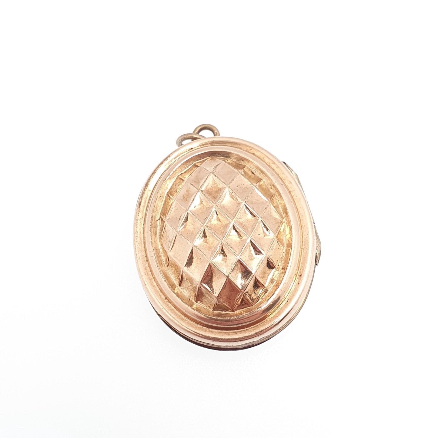 Antique Victorian Rolled Gold Locket Chequered Acorn Pattern Rose Gold Filled Necklace Pendant Oval 1800s Vintage Jewellery Jewelry