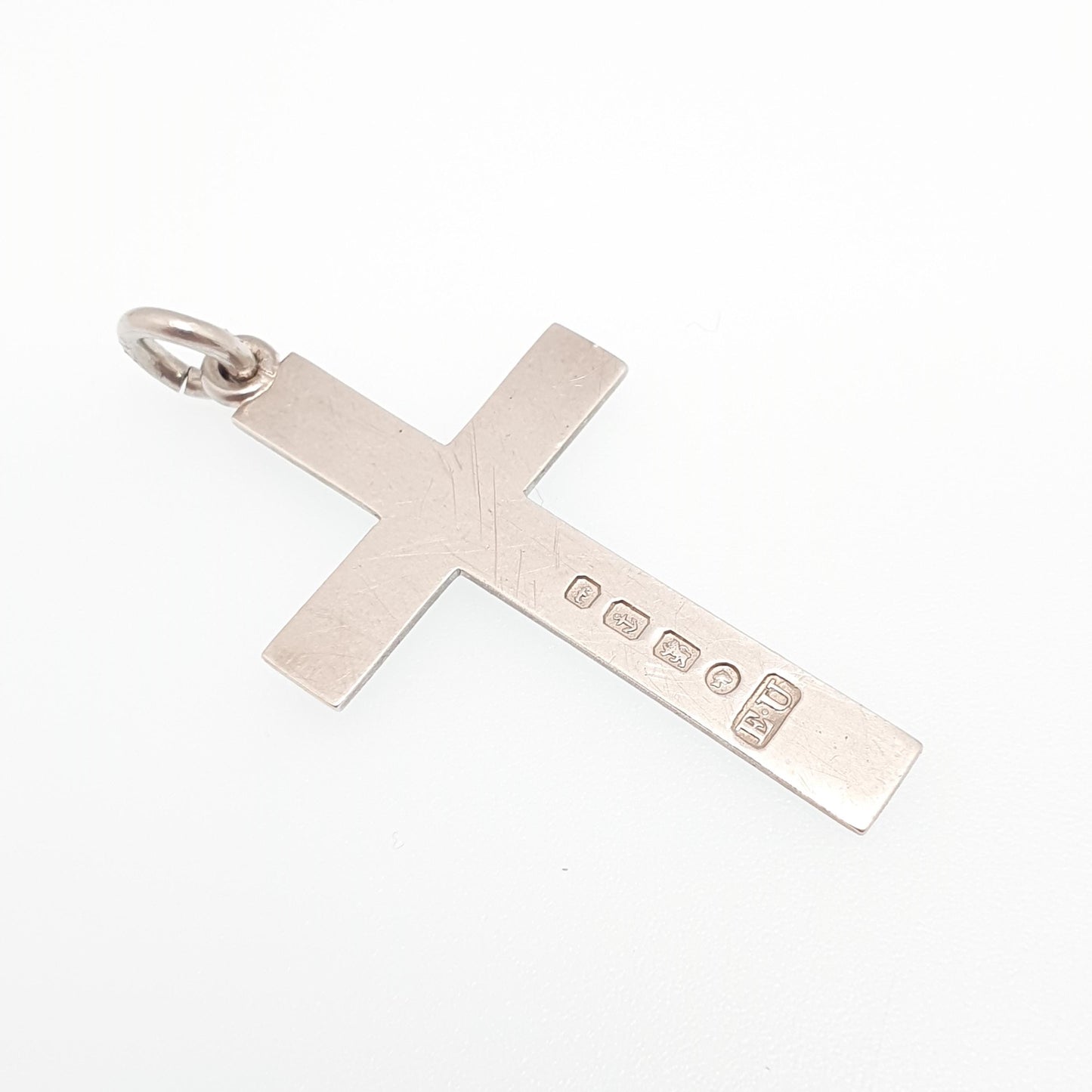 Antique Victorian Sterling Silver Crucifix Necklace Pendant Ascension Day 1881 Hallmark Engraved Cross Catholic Christian Jewelry Vintage