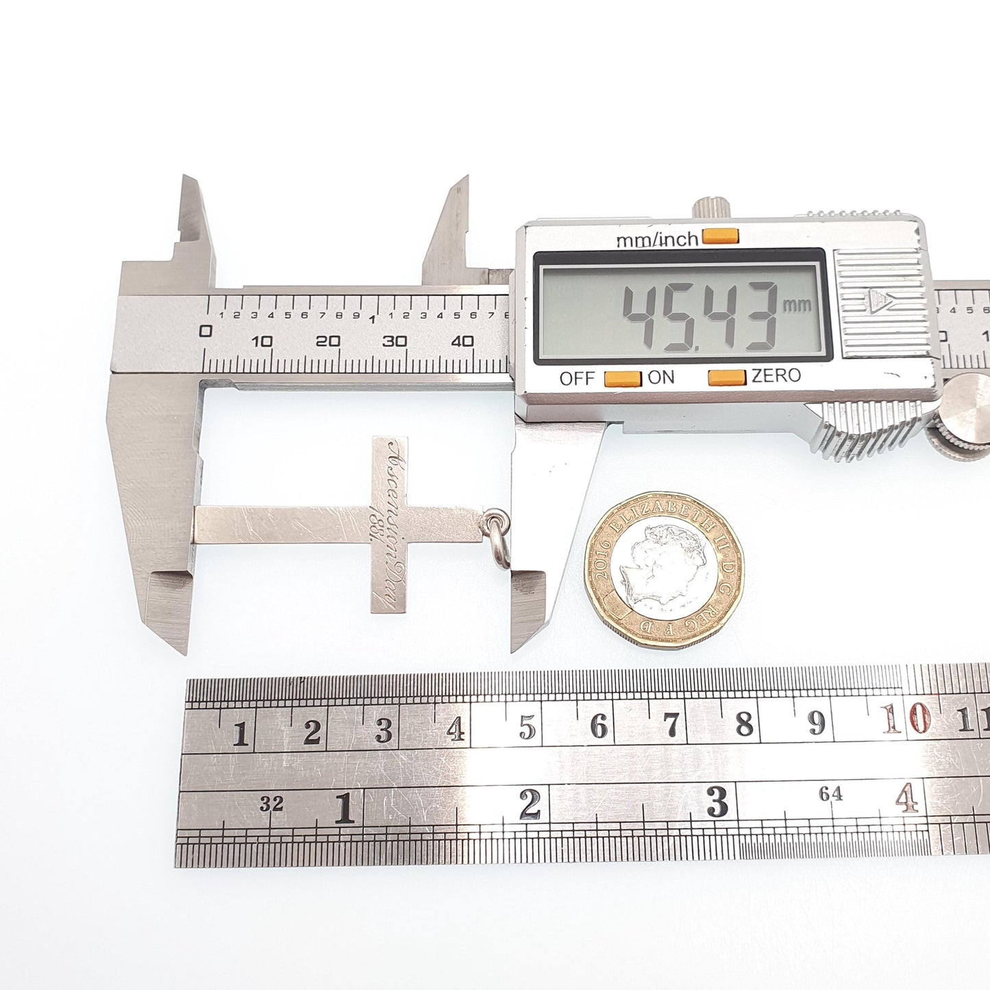 Antique Victorian Sterling Silver Crucifix Necklace Pendant Ascension Day 1881 Hallmark Engraved Cross Catholic Christian Jewelry Vintage