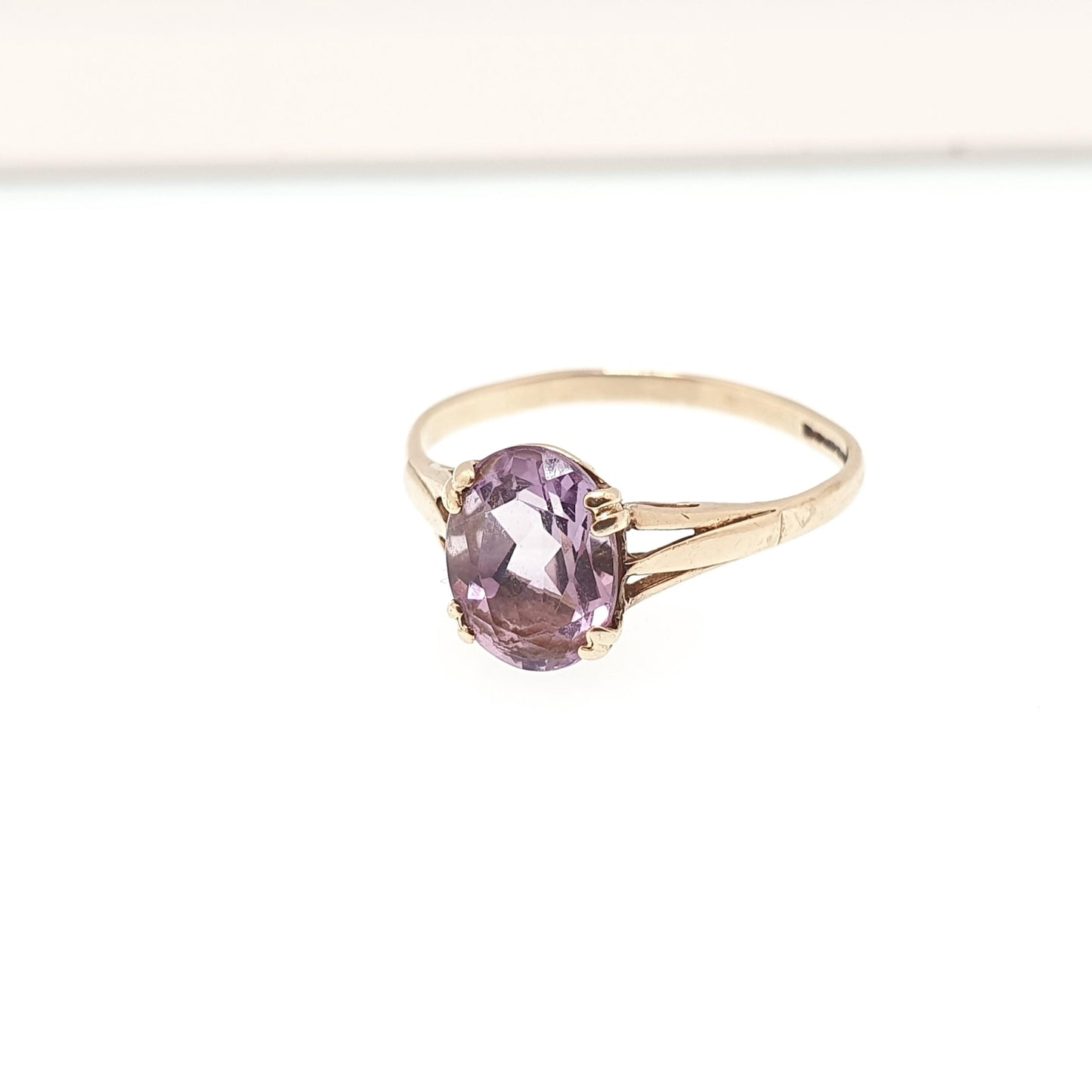 Vintage 9ct 375 Gold Amethyst Ring Oval Cut Solid 9k Fine Estate Purple Gemstone Genuine Real Retro Hallmarked Womens Jewellery Jewelry