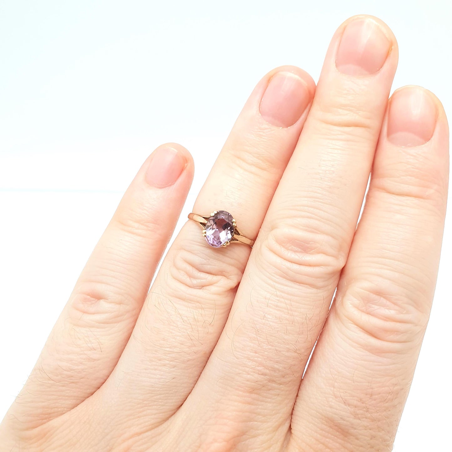 Vintage 9ct 375 Gold Amethyst Ring Oval Cut Solid 9k Fine Estate Purple Gemstone Genuine Real Retro Hallmarked Womens Jewellery Jewelry