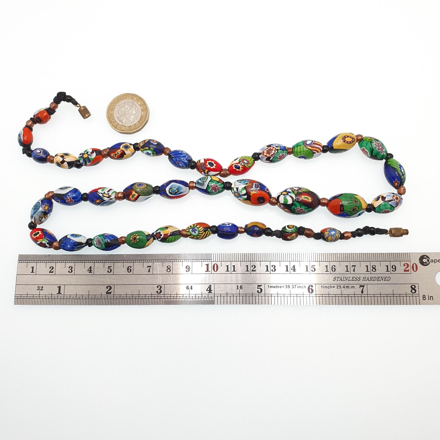 Antique Venetian Millefiori Glass Bead Necklace Murano Pebble Dash 1920s 51cm 20" Large Venice Hand Blown Vintage Italy Jewelry Jewellery