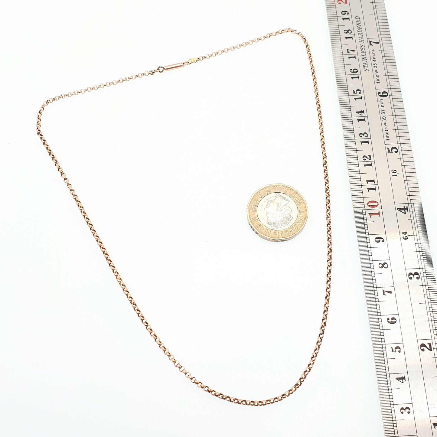 Antique 9ct 9k Rose Gold Chain Necklace Victorian Belcher Link Solid 375 43cm 16.9" 2.83g Rolo Fine Estate Genuine Vintage Womens Jewelry