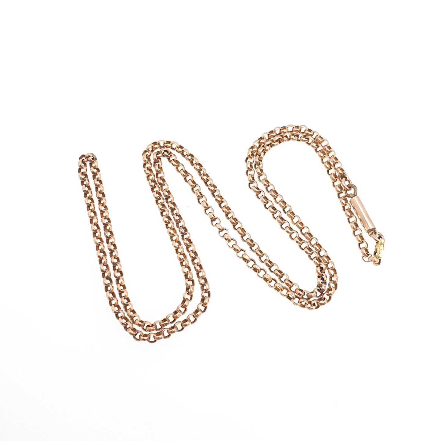 Antique 9ct 9k Rose Gold Chain Necklace Victorian Belcher Link Solid 375 43cm 16.9" 2.83g Rolo Fine Estate Genuine Vintage Womens Jewelry