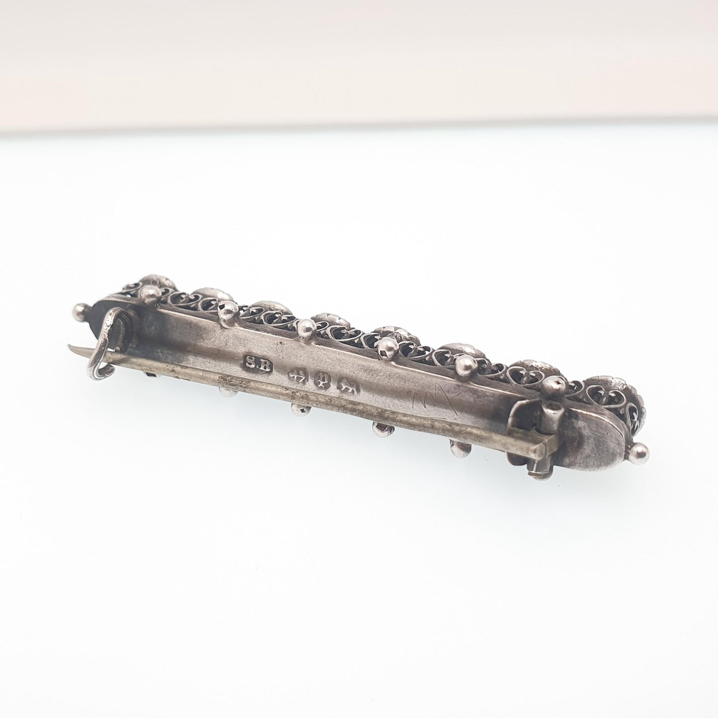 Antique Victorian Diamond Paste Sterling Silver Brooch Old Cut 1889 Hallmark Rare Unique Round Cut Vintage Rare Womens Jewelry Jewellery