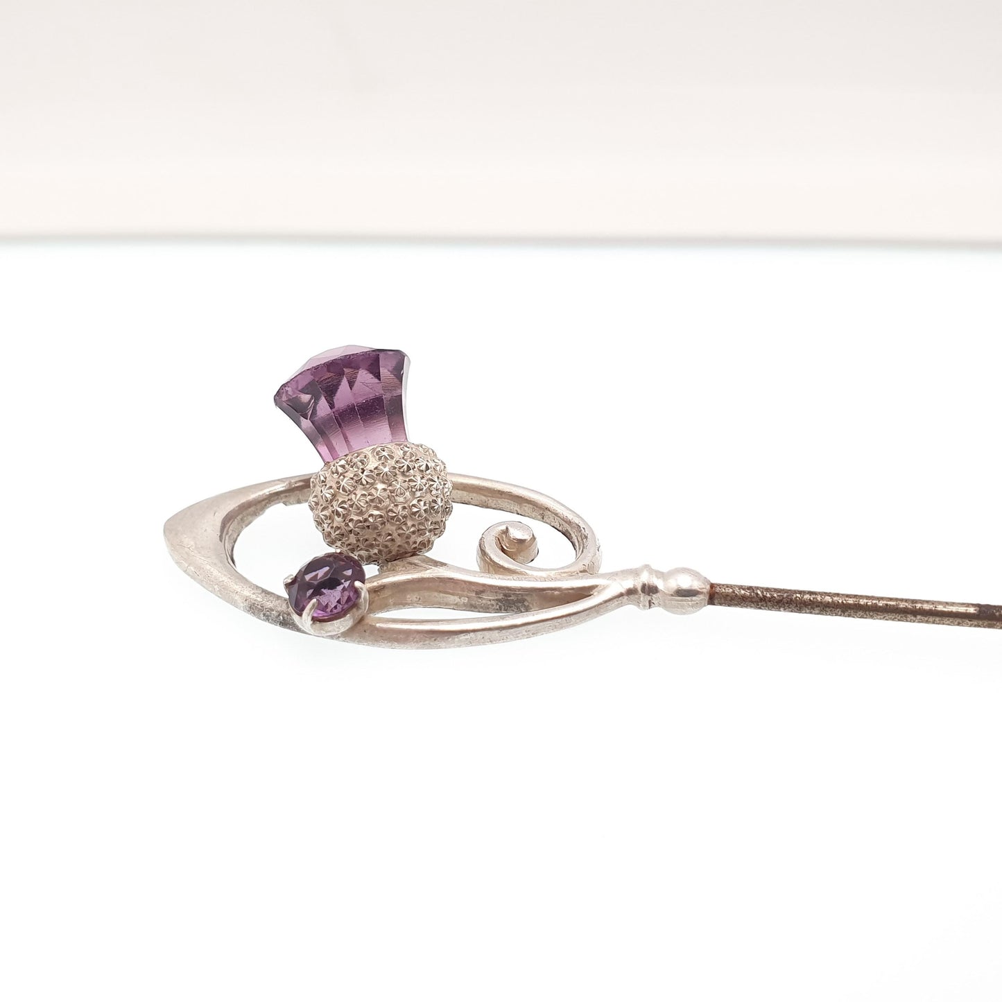 RESERVED/SOLD DON Antique Charles Horner Sterling Silver Thistle Stick Pin Lapel Amethyst Paste Ch Knot Scottish Hat Vintage