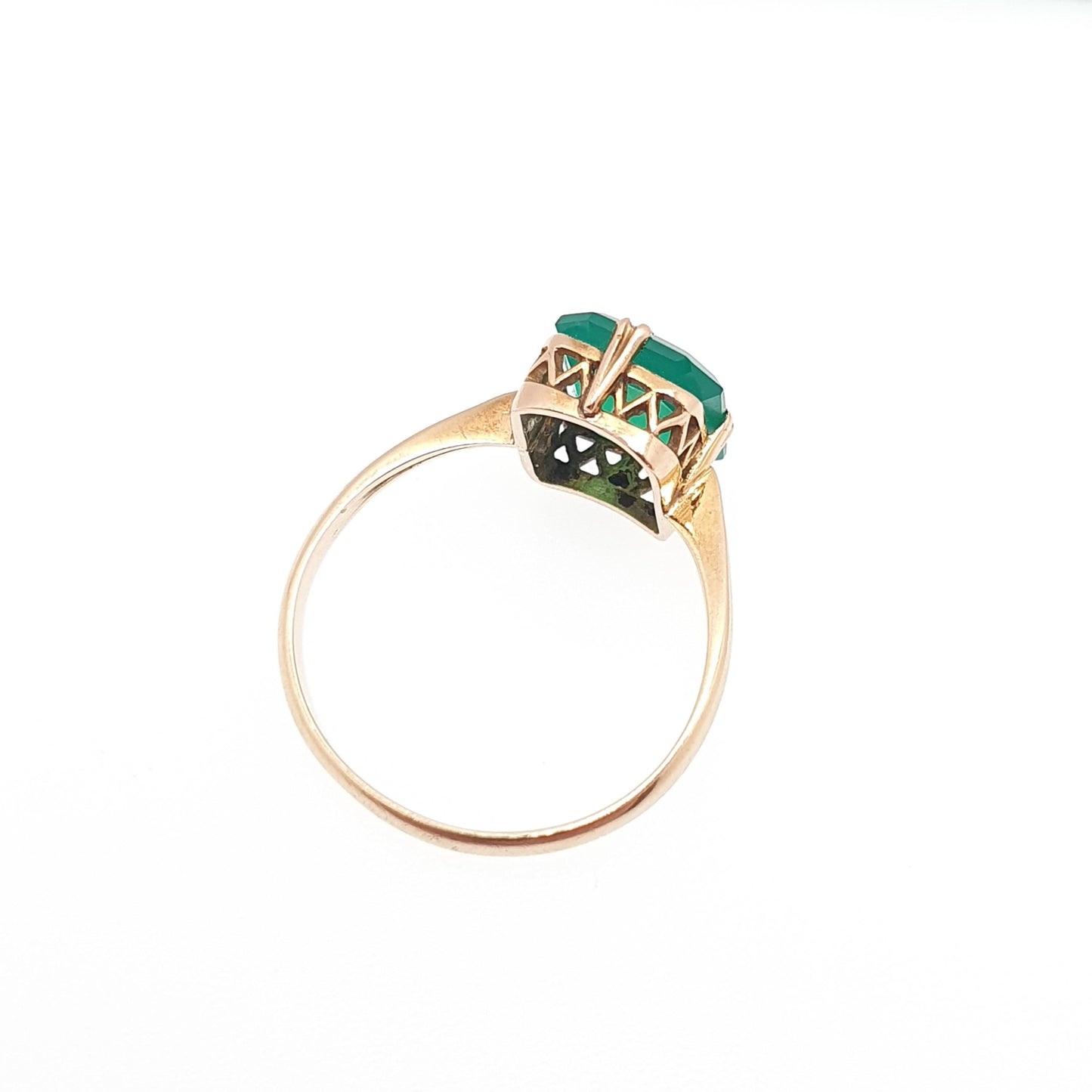 Antique 9ct Solid Gold Chrysoprase Ring Art Deco Solitaire Solid 9k 375 Rectangular Green Real Gemstone Womens Vintage Jewelry Jewellery