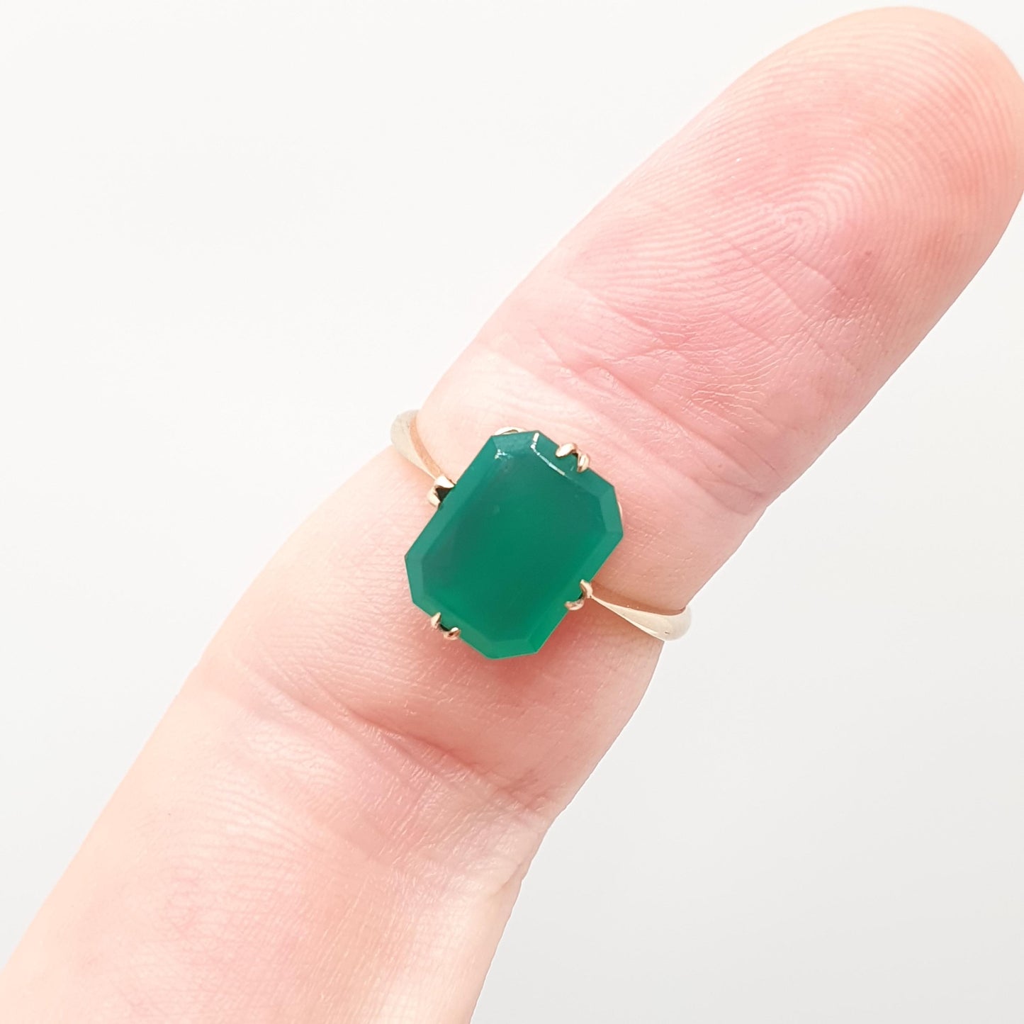Antique 9ct Solid Gold Chrysoprase Ring Art Deco Solitaire Solid 9k 375 Rectangular Green Real Gemstone Womens Vintage Jewelry Jewellery