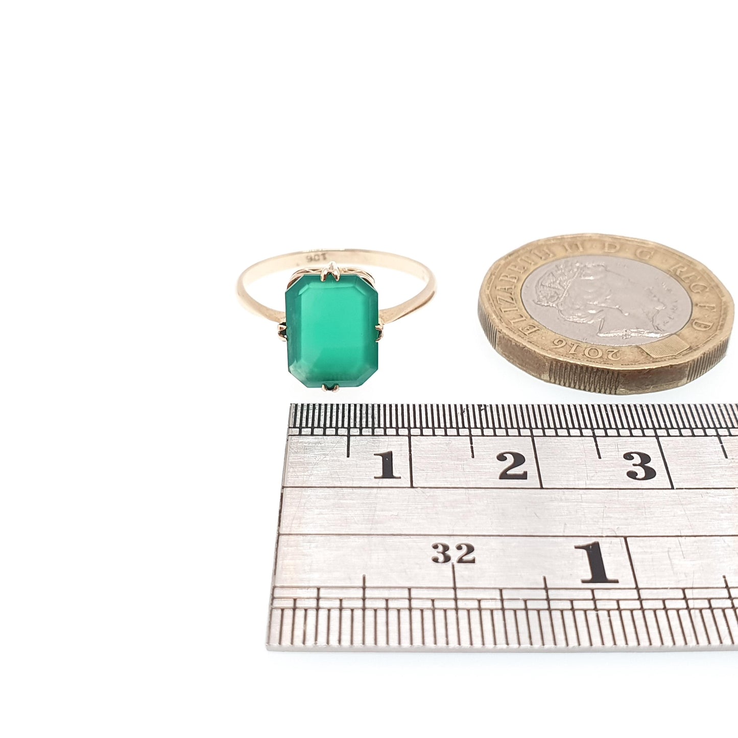 Antique 9ct Solid Gold Chrysoprase Ring Art Deco Solitaire Solid 9k 375 Rectangular Green Real Gemstone Womens Vintage Jewelry Jewellery