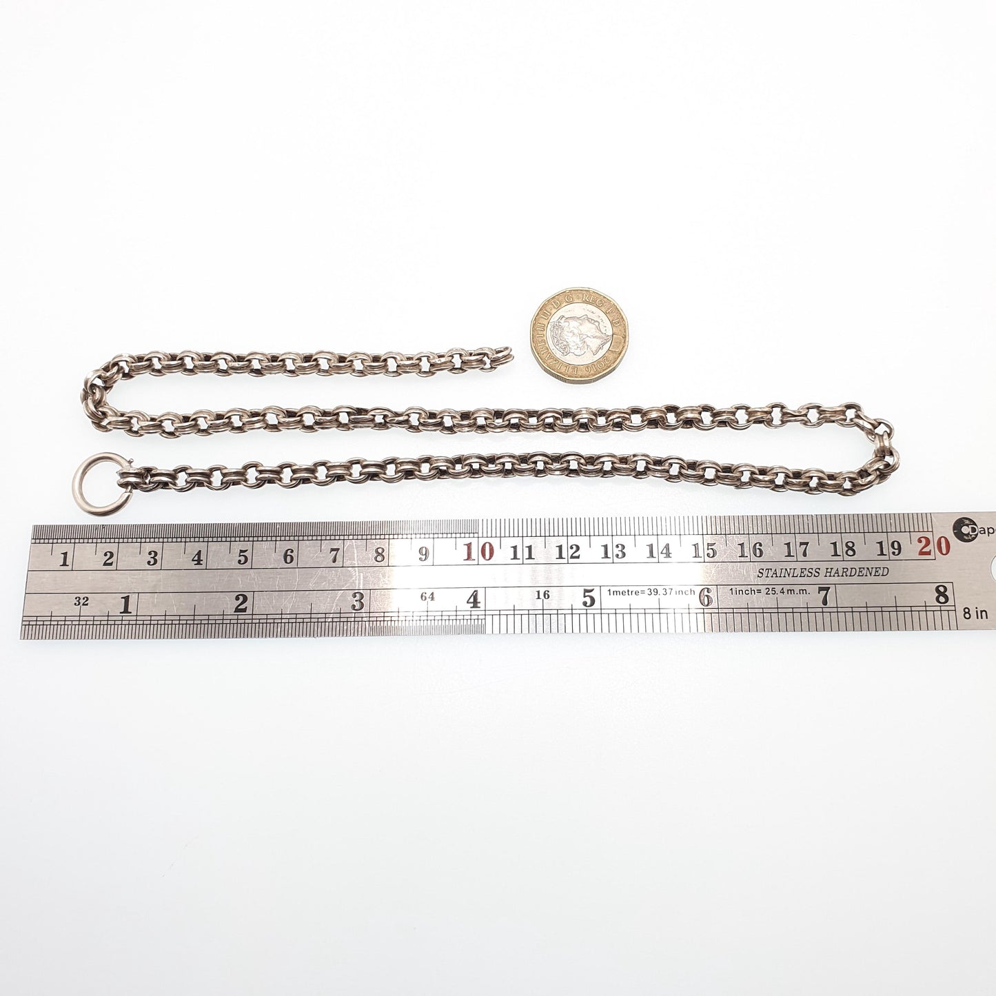 Antique Victorian Solid Silver Belcher Chain Necklace 48cm 18.9" 16.74g Chunky Thick Rolo Links Large 1800s Vintage Mens Womens Jewelry