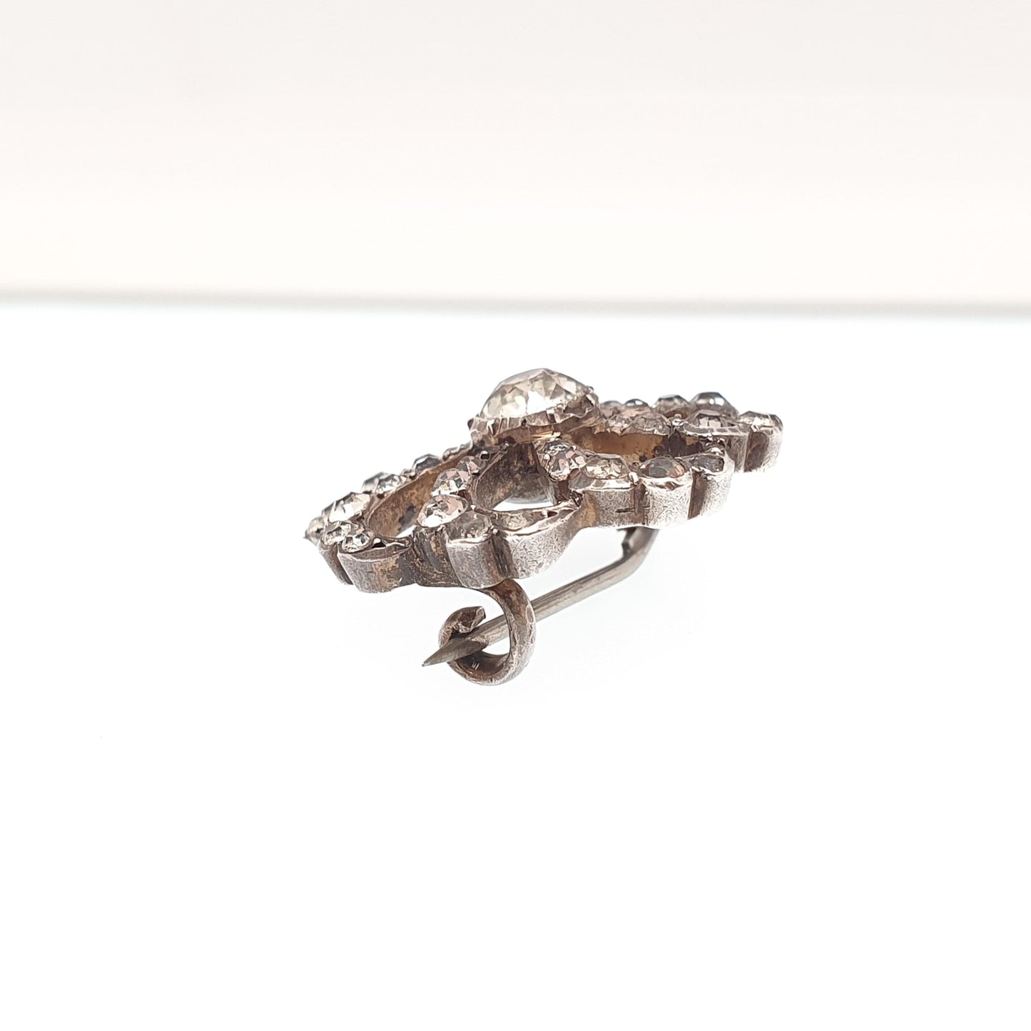 Antique Georgian Solid Silver Diamond Paste Brooch Spiral Swirl Old Cut Ornate Late 1800s Sparkly Foiled Glass Cute Jewelry Jewellery