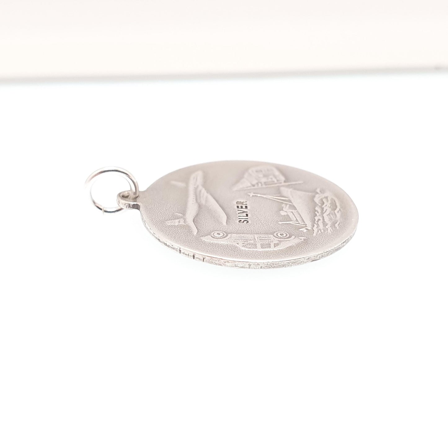 Vintage Sterling Silver St Christopher Pendant Necklace Car Plane Train Boat Double Sided Necklace Saint Retro Travel Jewellery Jewelry