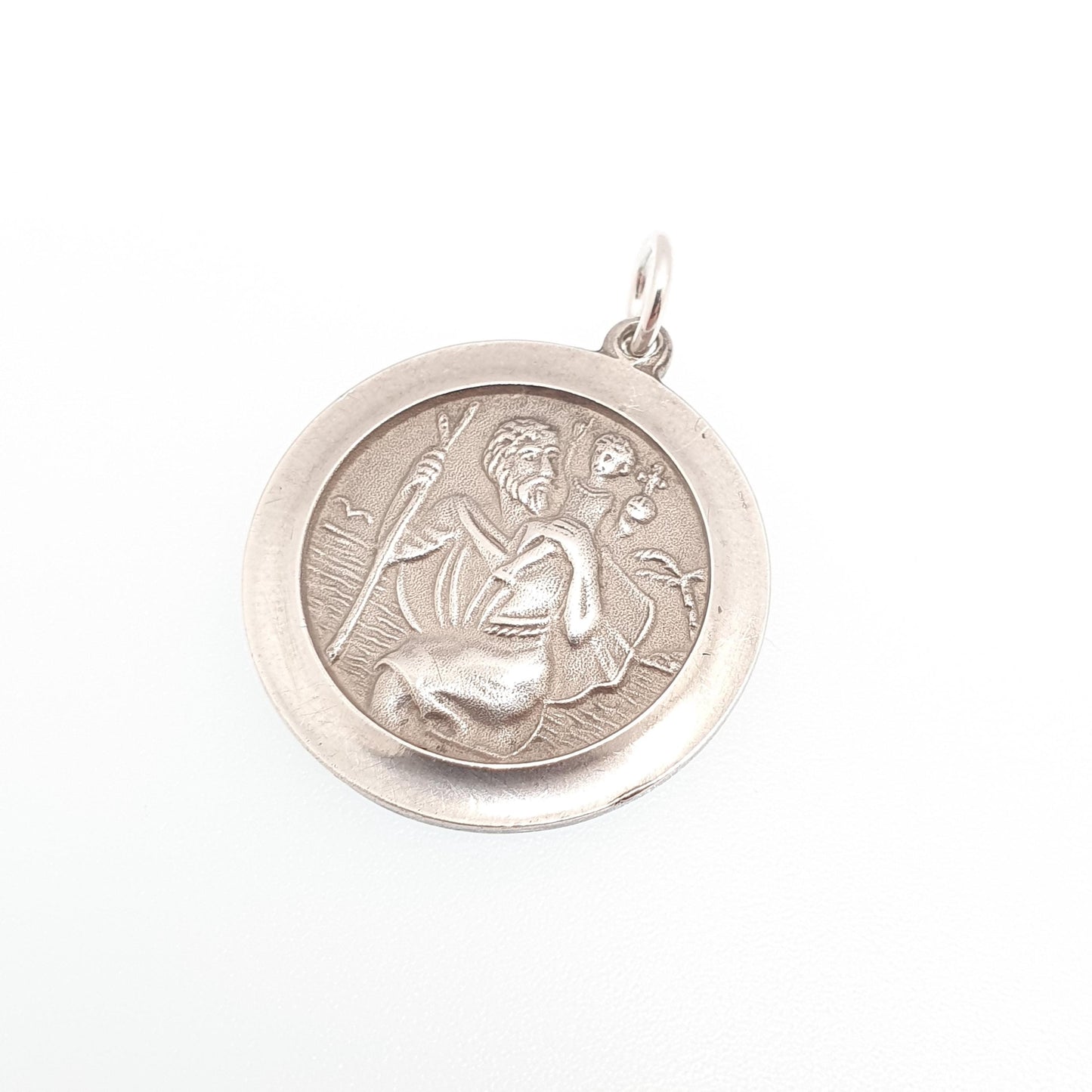 Vintage Sterling Silver St Christopher Pendant Necklace Car Plane Train Boat Double Sided Necklace Saint Retro Travel Jewellery Jewelry