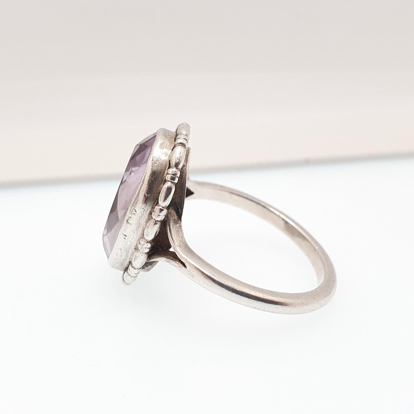 Antique Sterling Silver Amethyst Ring Art Deco Oval Cut Large Big Gemstone Vintage Genuine Real Quartz Thumb Womens Jewelry Jewellery