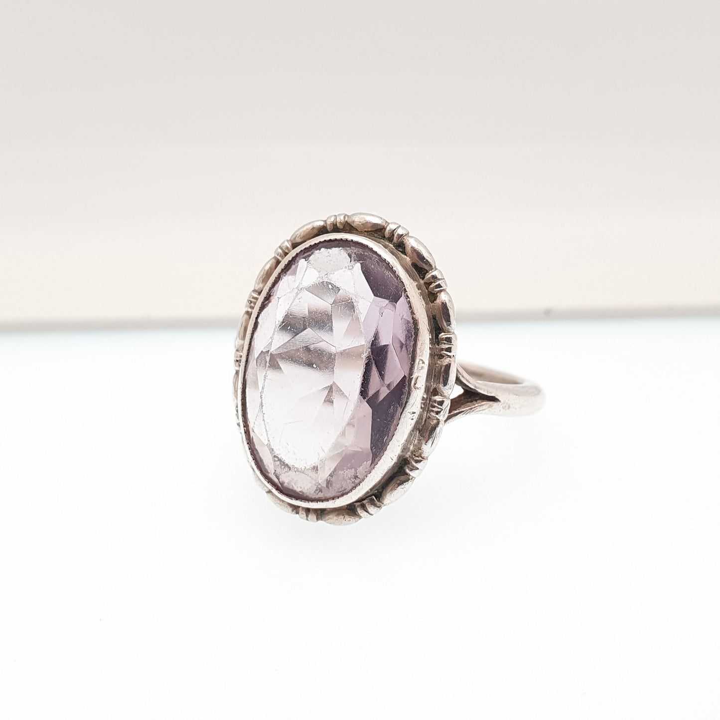 Antique Sterling Silver Amethyst Ring Art Deco Oval Cut Large Big Gemstone Vintage Genuine Real Quartz Thumb Womens Jewelry Jewellery
