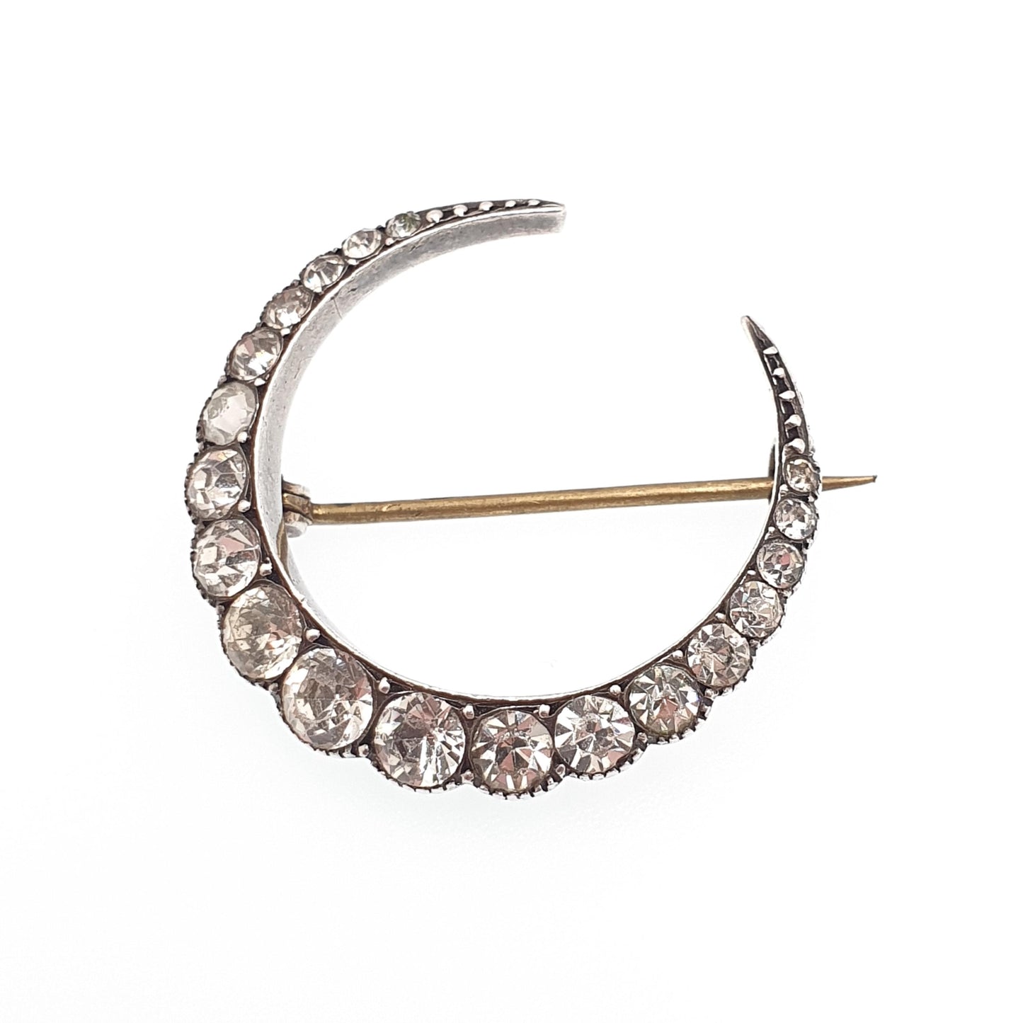 Antique Solid Silver Paste Crescent Moon Brooch PARISIAN DIAMOND COMPANY Star Victorian Night Sparkly Celestial Jewelry Jewellery Vintage