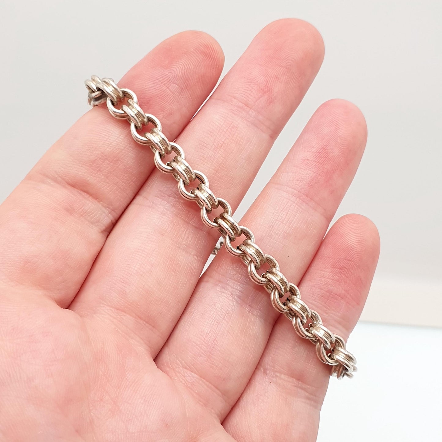 Antique Victorian Solid Silver Belcher Link Bracelet Dog Clip Large Rolo 7.96g 18.5cm Guard Round Big Albert Chain Womens Jewelry Jewellery