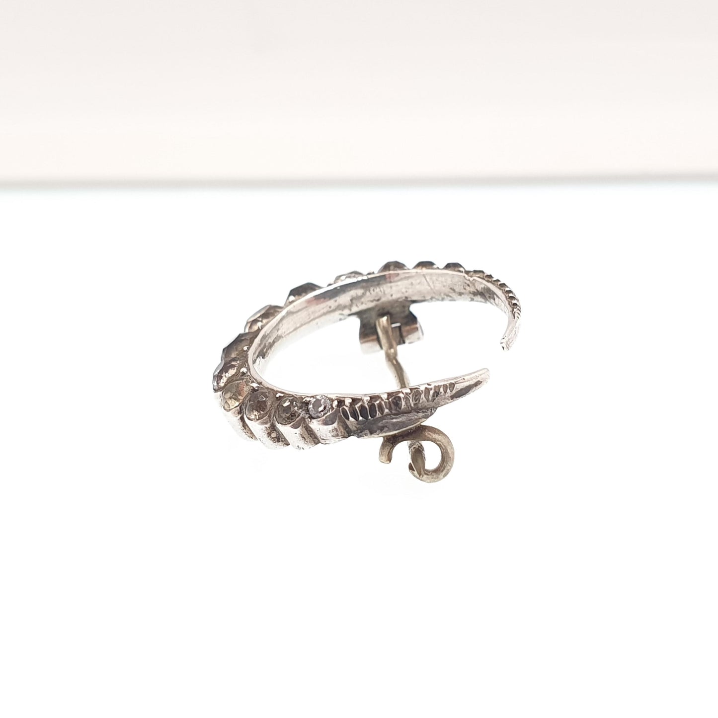 Antique Victorian Solid Silver Crescent Moon Diamond Paste Brooch Pin Cute Vintage 1800s Gift Unique Celestial Womens Jewelry Jewellery