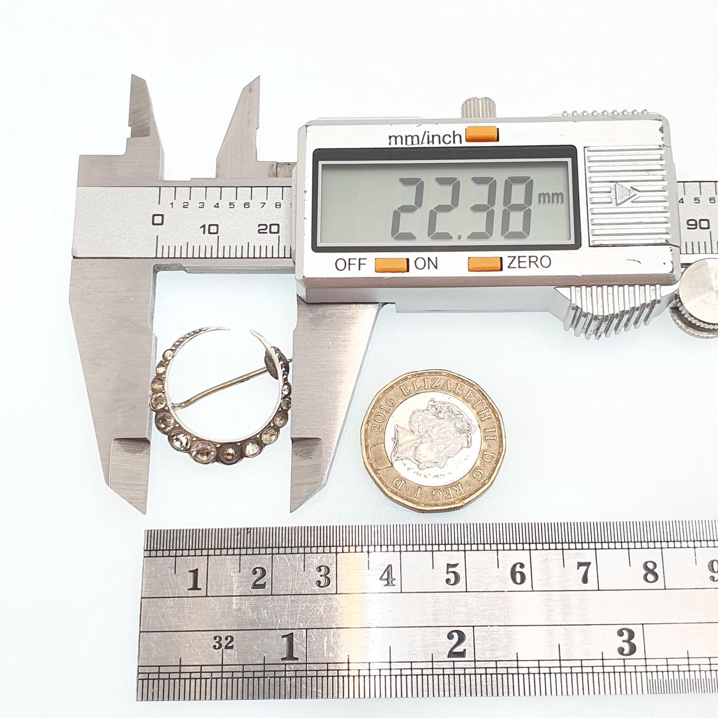 Antique Victorian Solid Silver Crescent Moon Diamond Paste Brooch Pin Cute Vintage 1800s Gift Unique Celestial Womens Jewelry Jewellery