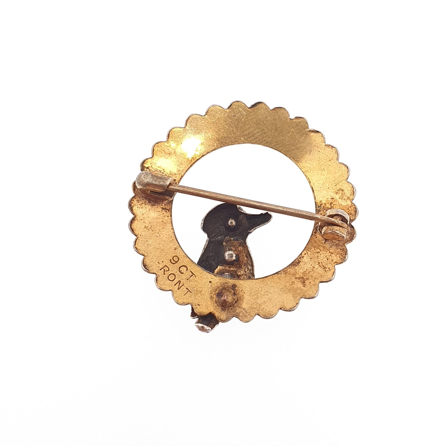 Antique 9ct Gold Front Bird Brooch Pin Diamond Paste Bonded Rolled Gold Filled Sweetheart Cute Wreath Vintage Womens Jewelry Jewellery