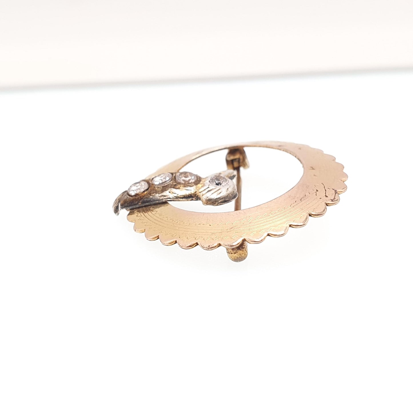 Antique 9ct Gold Front Bird Brooch Pin Diamond Paste Bonded Rolled Gold Filled Sweetheart Cute Wreath Vintage Womens Jewelry Jewellery