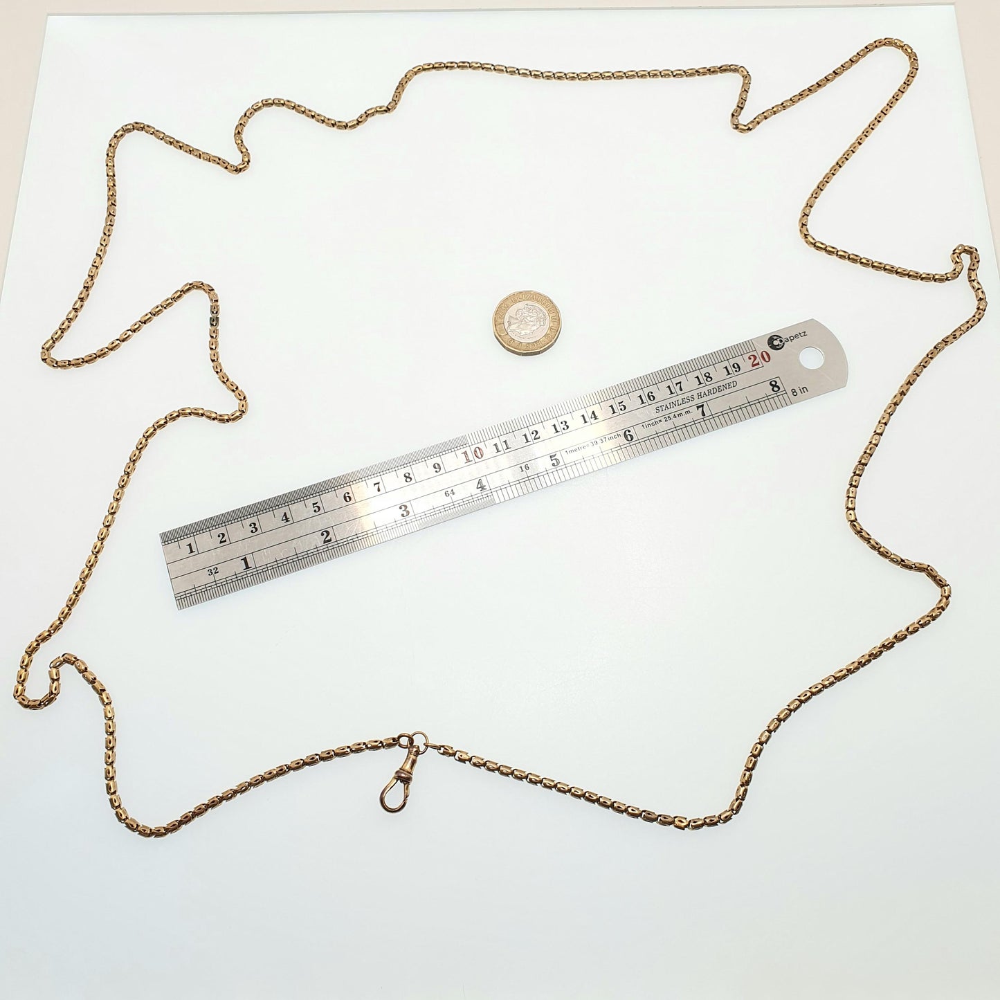 Antique Victorian Muff Chain Necklace Popcorn Link Rolled Gold Filled Dog Clip Very Long 142cm 20.34g 1800s Guard Vintage Womens Jewelry